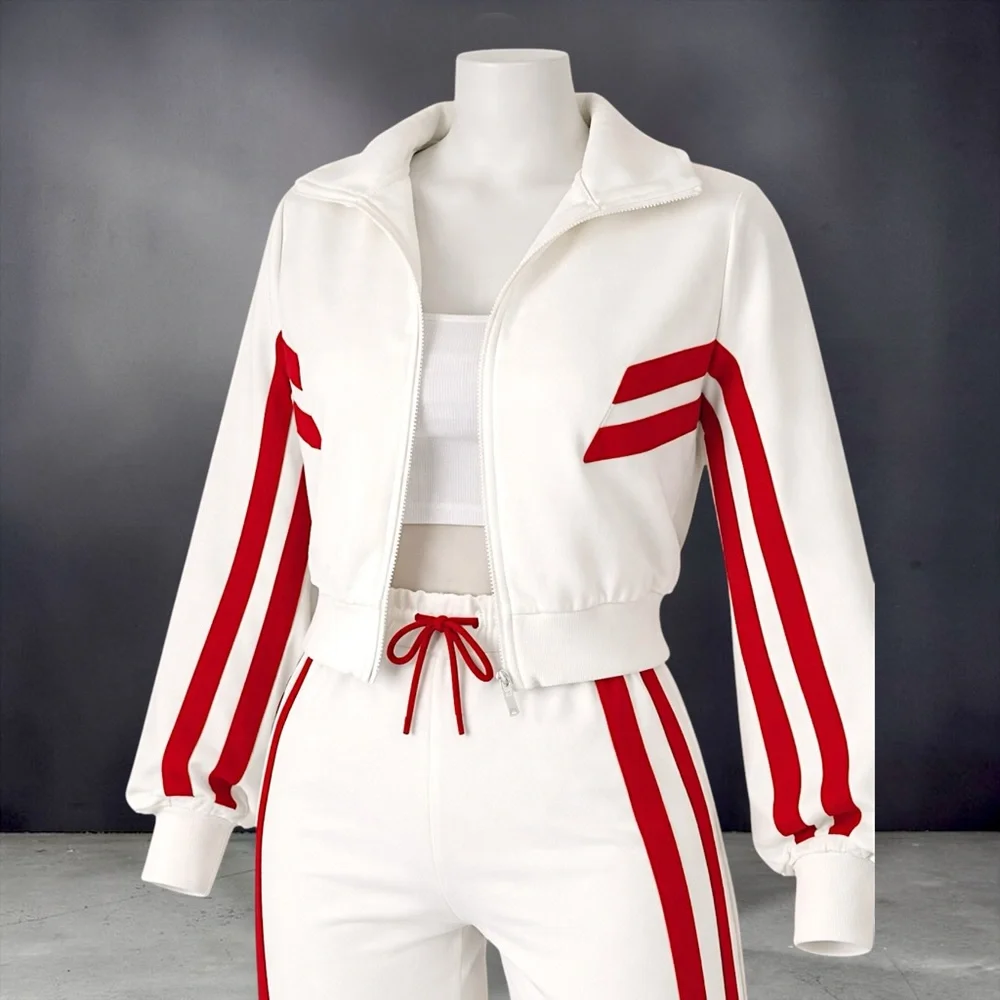 New Y2K White & Red 2-Piece Tracksuit Pants Set